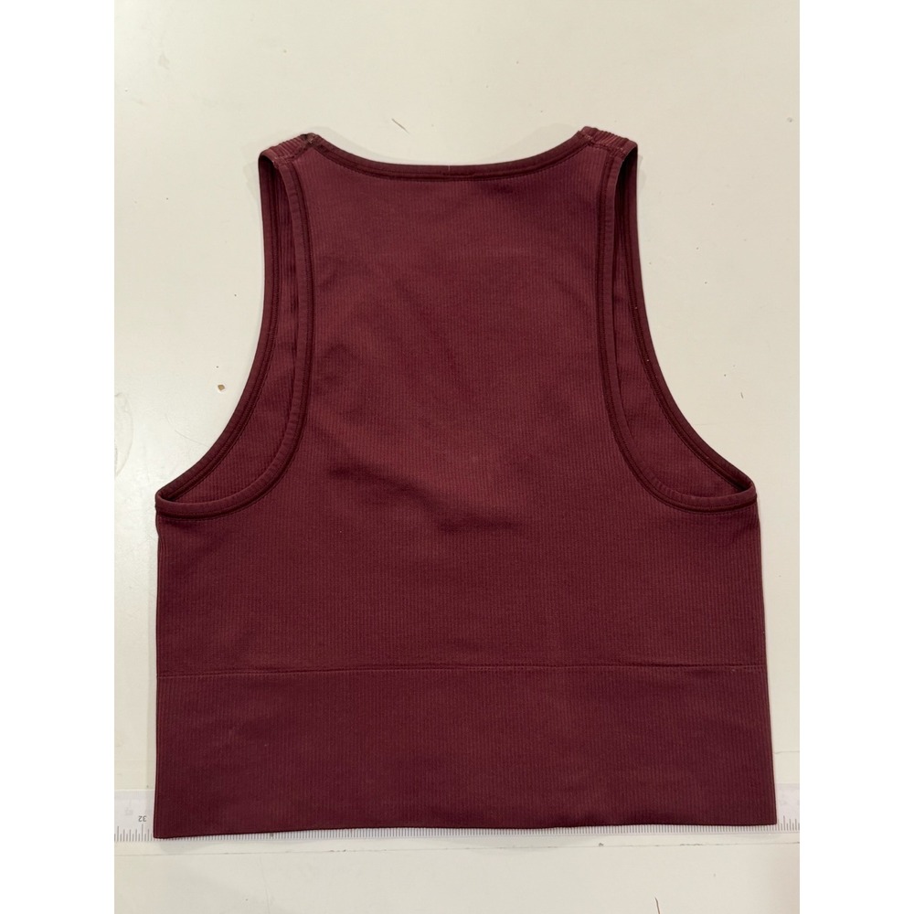 Athleta Aurora Tank Ribbed V-Neck Crop Top Burgundy Red Small S Activewear Yoga - Picture 3 of 6